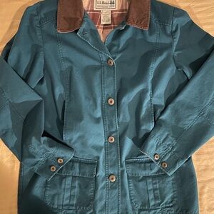 90s L.L. Bean Vintage Barn Coat Blue Teal Chore Jacket Corduroy Collar Womens L